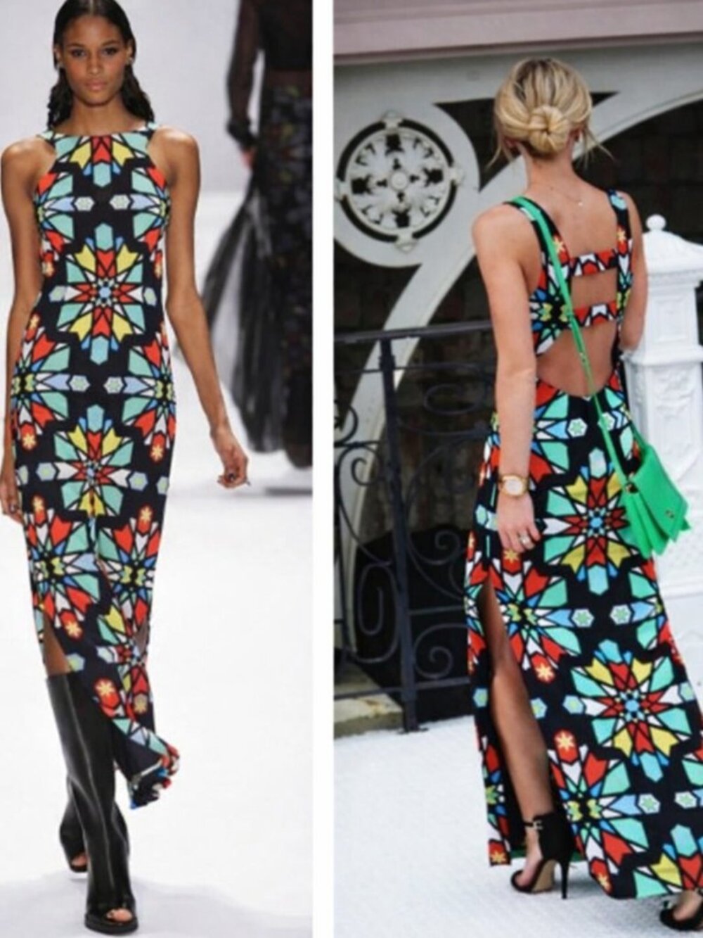Mara Hoffman Compass Black Print Open Back Column Maxi Dress